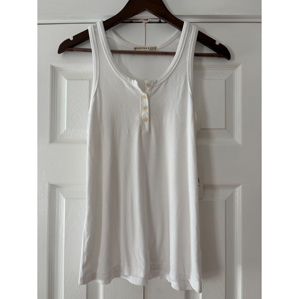 Electric‎ & Rose White Ribbed Henley Tank Top Racerback Sleeveless Henley L NEW